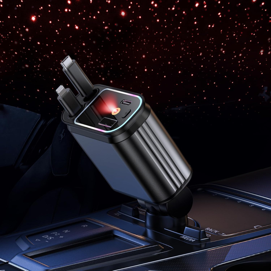 CARGADOR PARA AUTO 4 EN 1 – Potencia, rapidez y orden en cada viaje