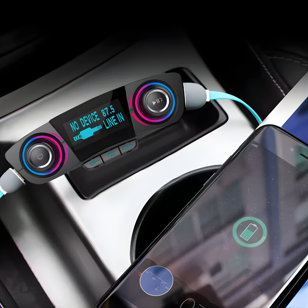 TRANSMISOR FM BLUETOOTH – Conecta tu celular al auto, música sin cables y llamadas manos libres