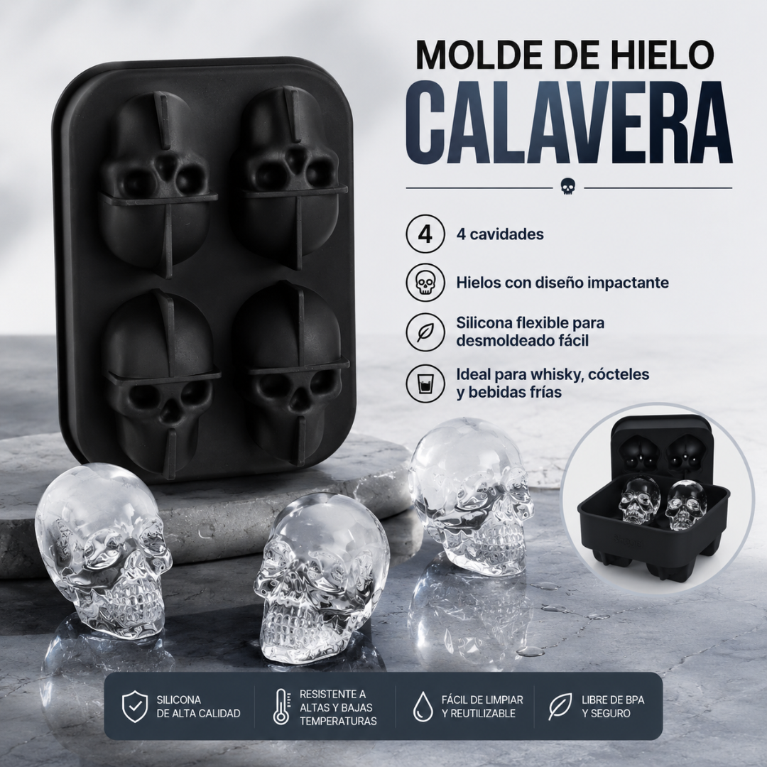 MOLDE DE HIELO CRÁNEO (PACK x2) – Hielos 3D para bebidas más llamativas y originales