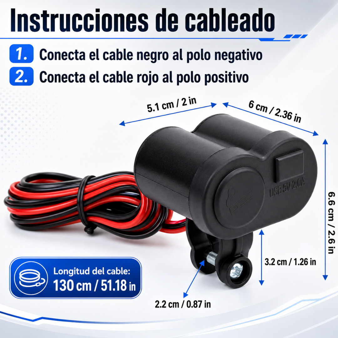 CARGADOR USB Y ENCENDEDOR PARA MOTO – Carga, conecta y conduce con más comodidad bajo cualquier clima