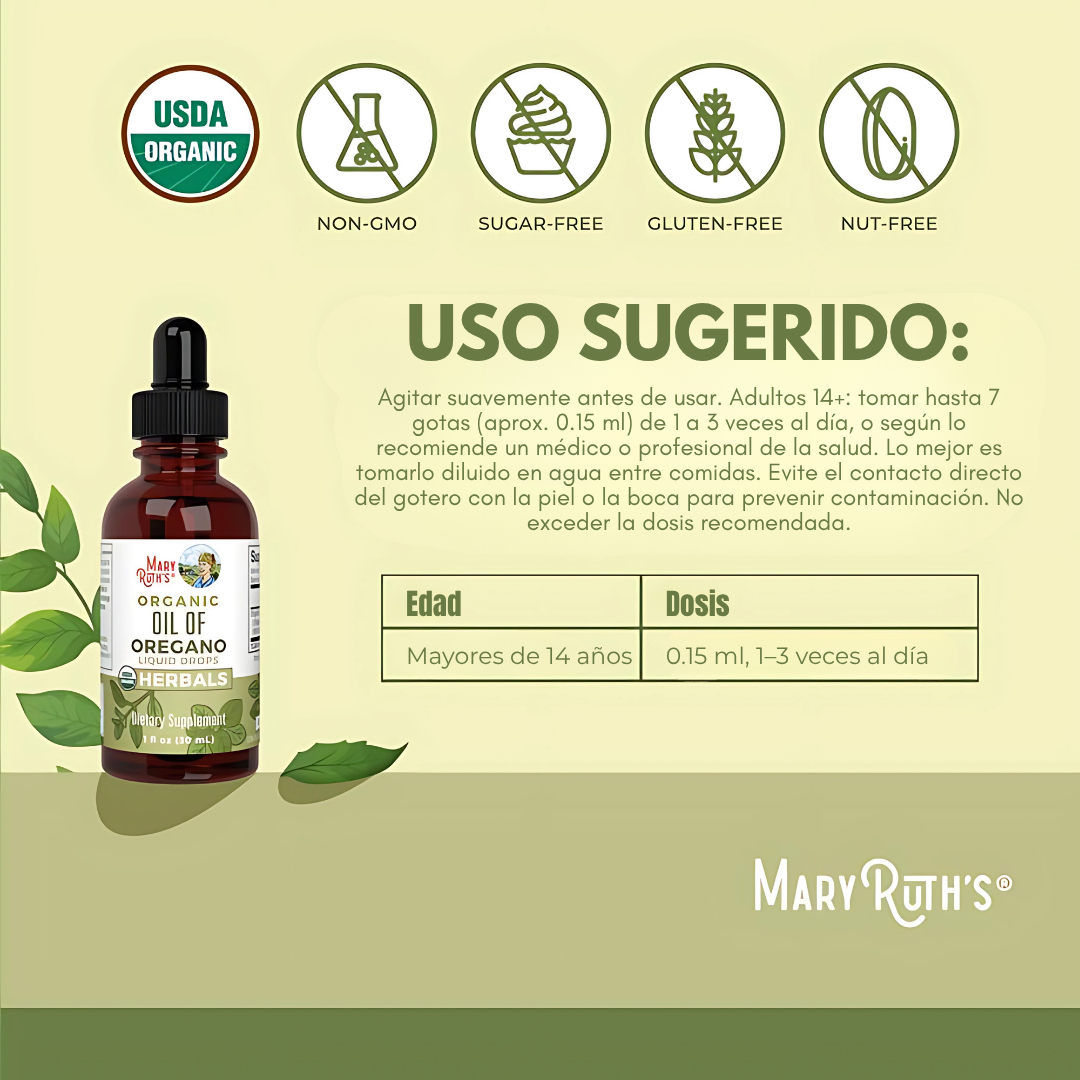 OREGANO OIL MARY RUTH'S – Apoyo inmunológico, digestivo y bienestar natural en cada gota