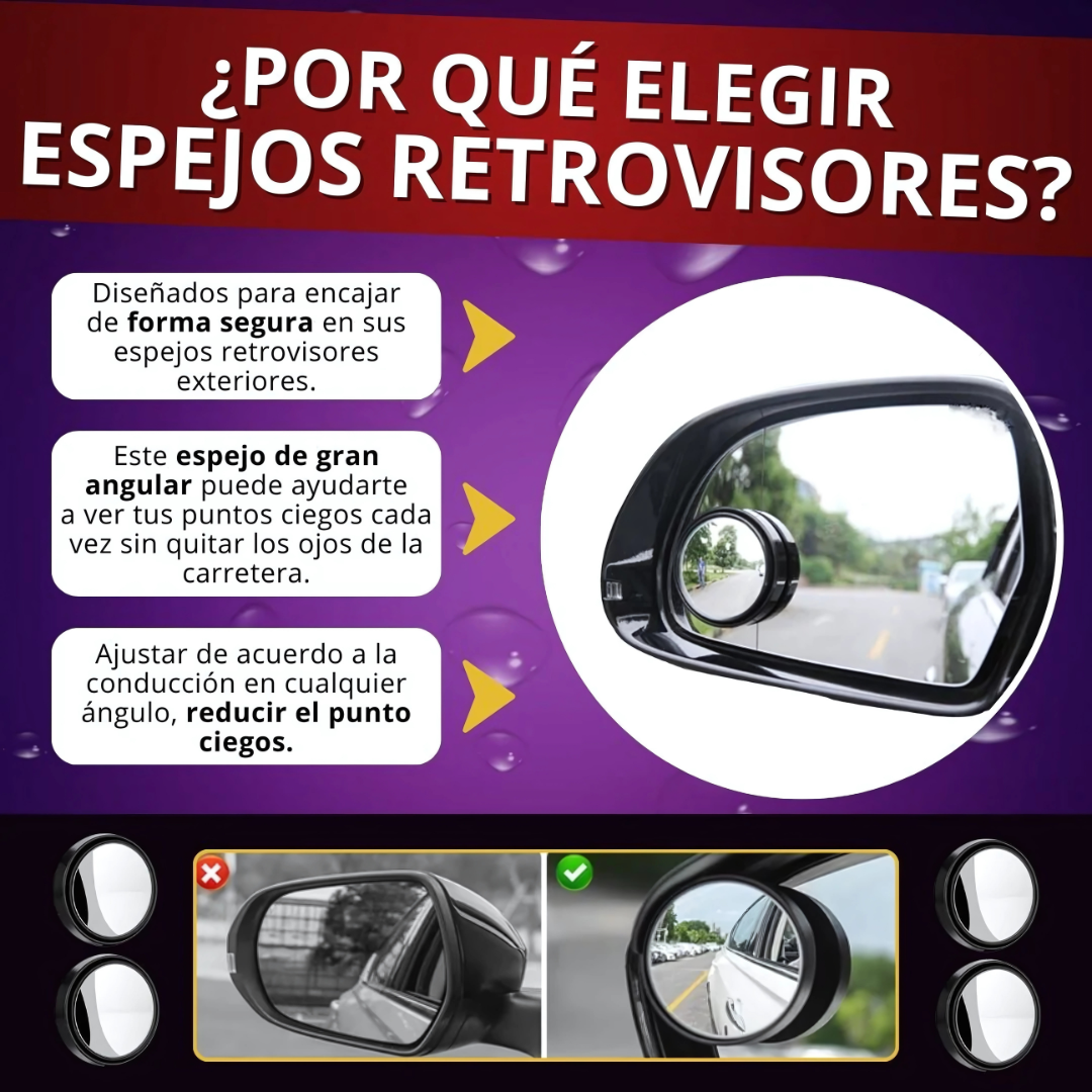 PAR DE ESPEJO REDONDO PARA PUNTO CIEGO — Visión total, conducción más segura