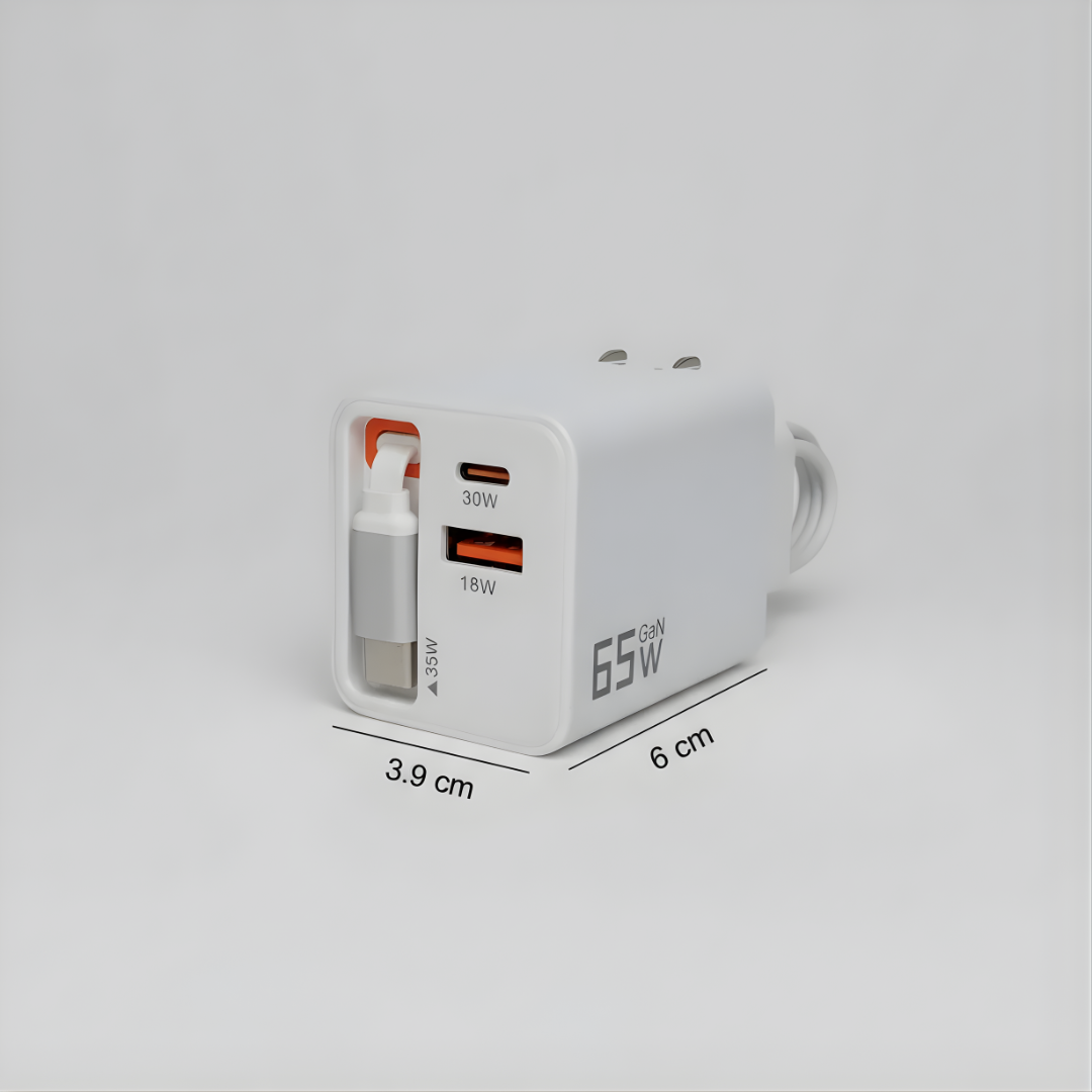 SUPER CHARGE 3 IN 1 – Carga rápida 65W, un solo cable y energía inteligente para todos tus dispositivos
