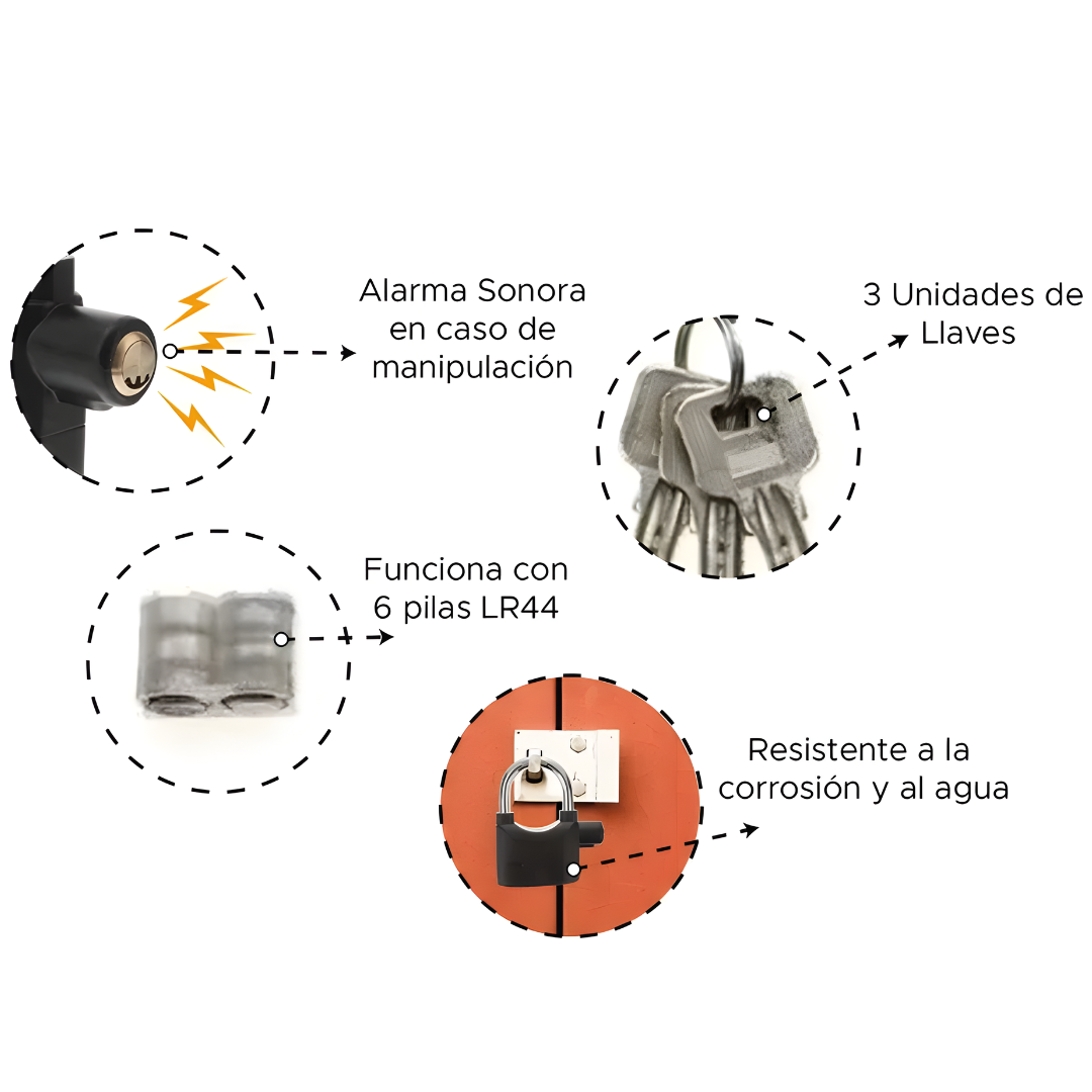 CANDADO CON ALARMA — 110dB que avisan antes de que sea tarde y un candado que no cede aunque lo intenten
