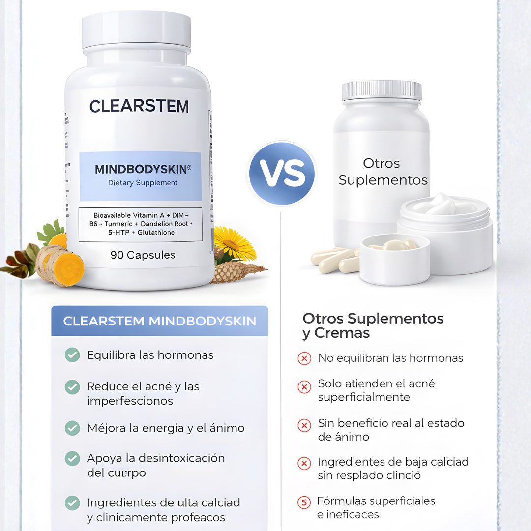 CLEARSTEM MINDBODYSKIN*90 CAP – Equilibrio interno, piel más limpia y control del acné hormonal desde la raíz