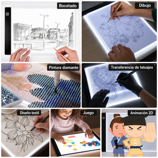 TABLETA DE DIBUJO CON LUZ LED – Calca, dibuja y crea con luz ajustable