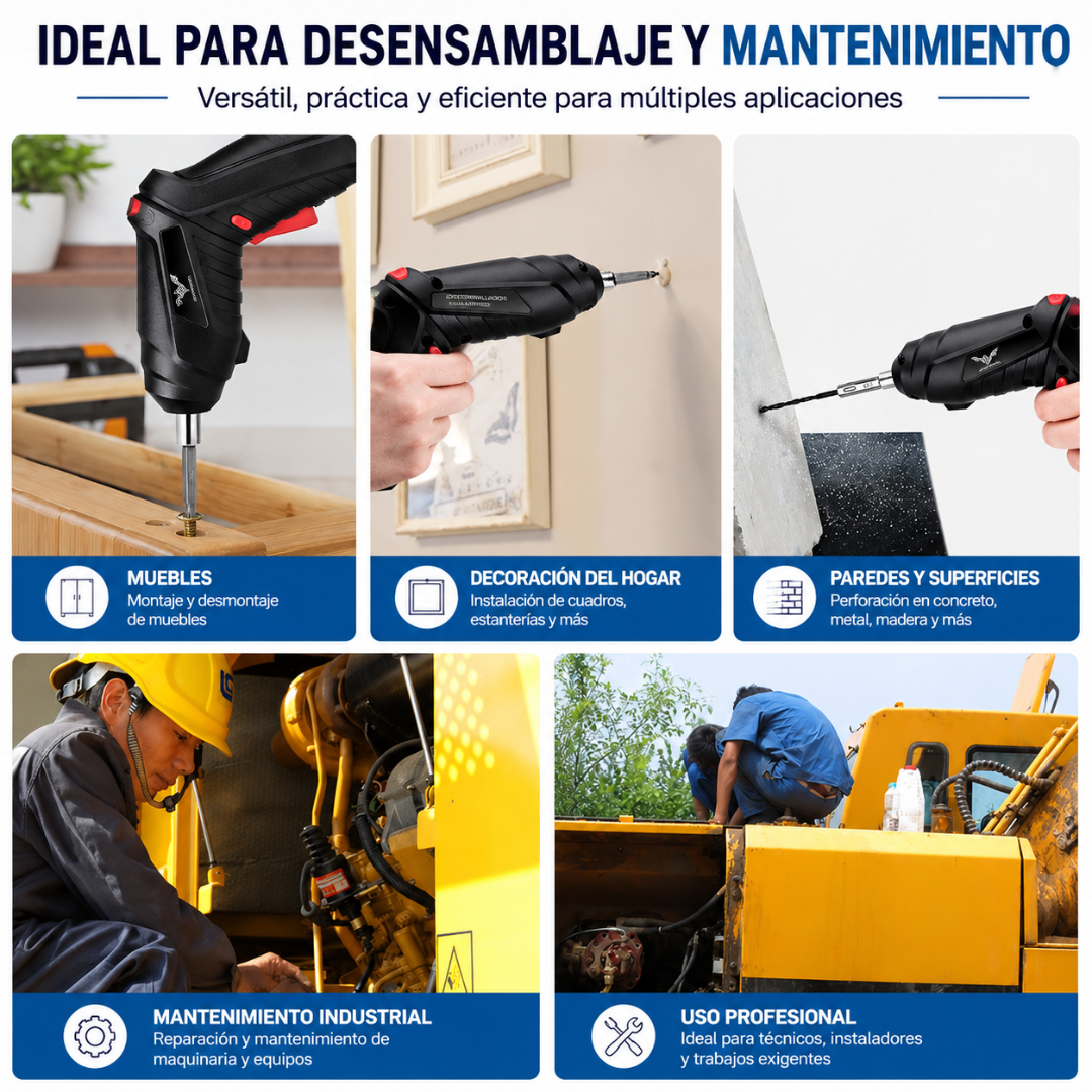 DESTORNILLADOR INALÁMBRICO – Kit completo para reparar, instalar y ensamblar con rapidez y precisión