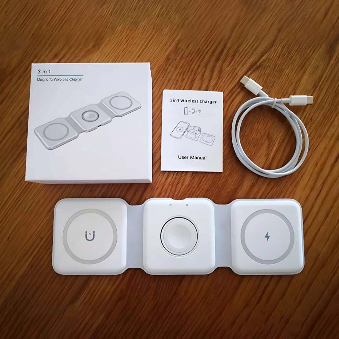 BASE DE CARGA 3 EN 1 – Un solo dispositivo para cargarlo todo