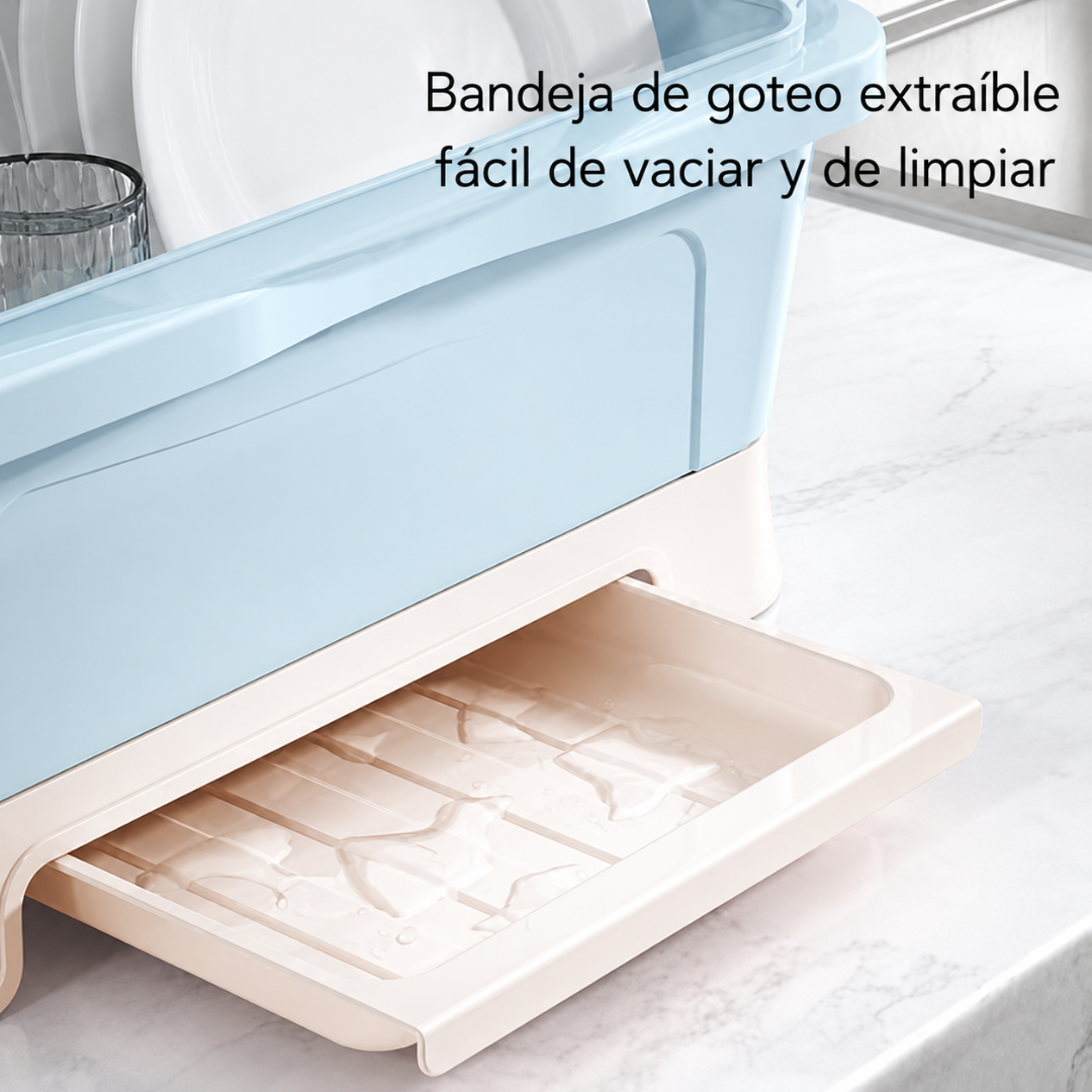 ESCURRIDOR DE PLATOS — Organiza, escurre y protege tus platos del polvo e insectos con un diseño que se ve bien en cualquier cocina