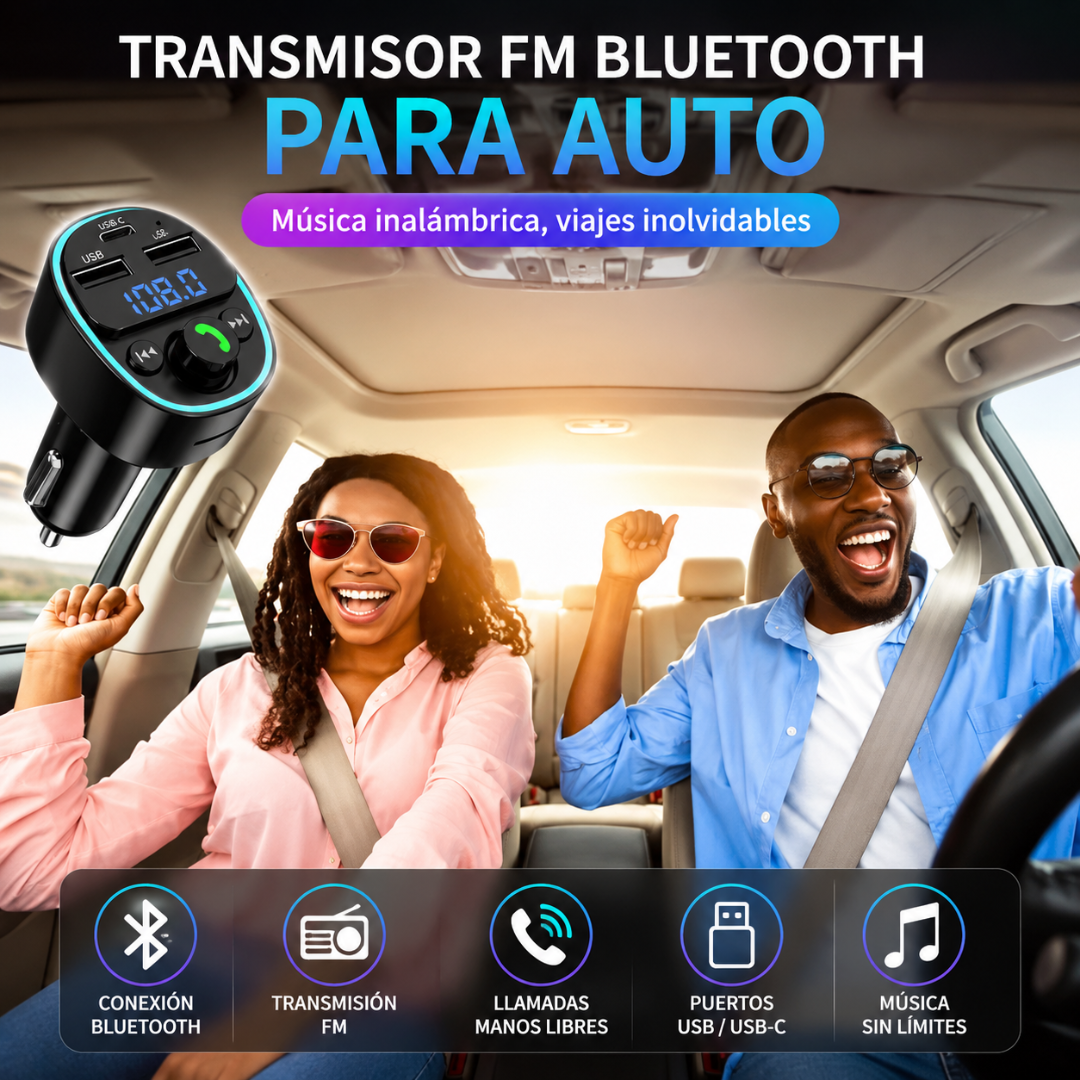 REPRODUCTOR MP3 FM BLUETOOTH PARA CARRO – Música, llamadas y carga inteligente en cualquier vehículo