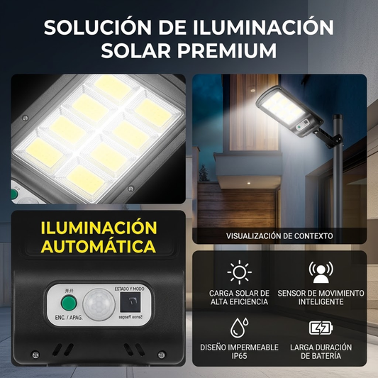 LÁMPARA SOLAR LED CON SENSOR – Ilumina exteriores sin cables ni consumo eléctrico