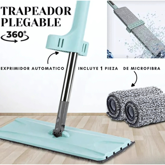 TRAPEADOR PLANO CON MICROFIBRA — Sin esfuerzo, sin escurrir, sin doblar la espalda