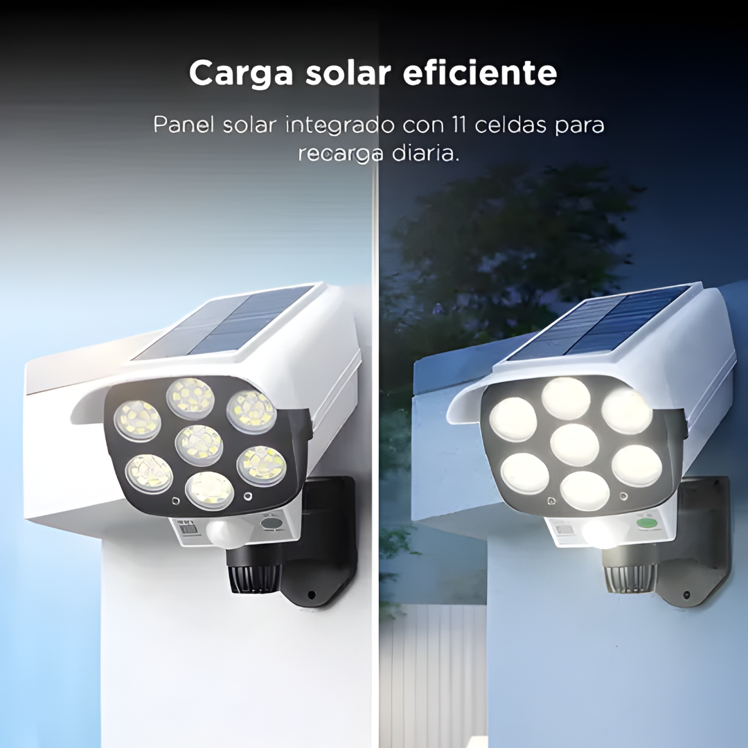 LÁMPARA SOLAR TIPO CÁMARA – Iluminación inteligente, seguridad exterior y ahorro de energía