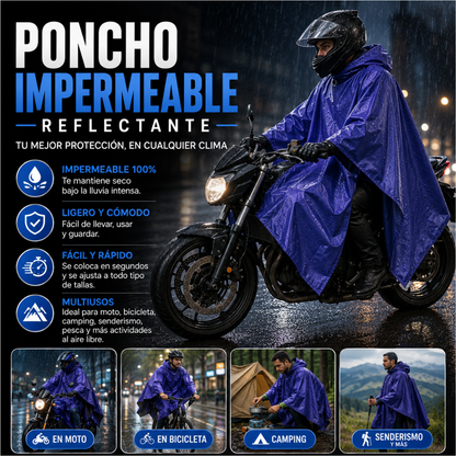 PONCHO IMPERMEABLE REFLECTANTE – Protección total bajo la lluvia, con máxima visibilidad