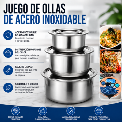 JUEGO DE OLLAS DE ACERO INOXIDABLE – Durabilidad que ahorra espacio
