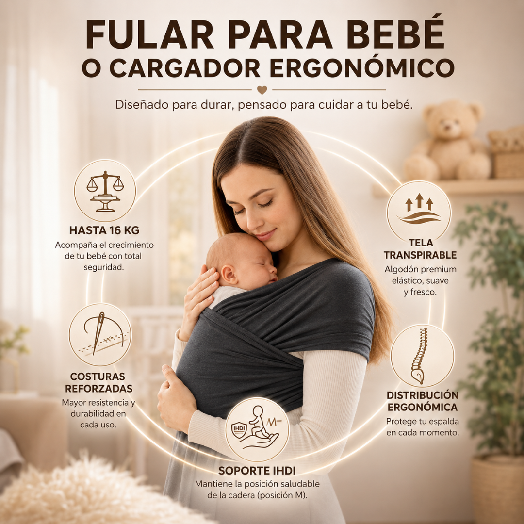 FULAR PARA BEBÉ O CARGADOR ERGONÓMICO – Brazos libres, bebé cerca