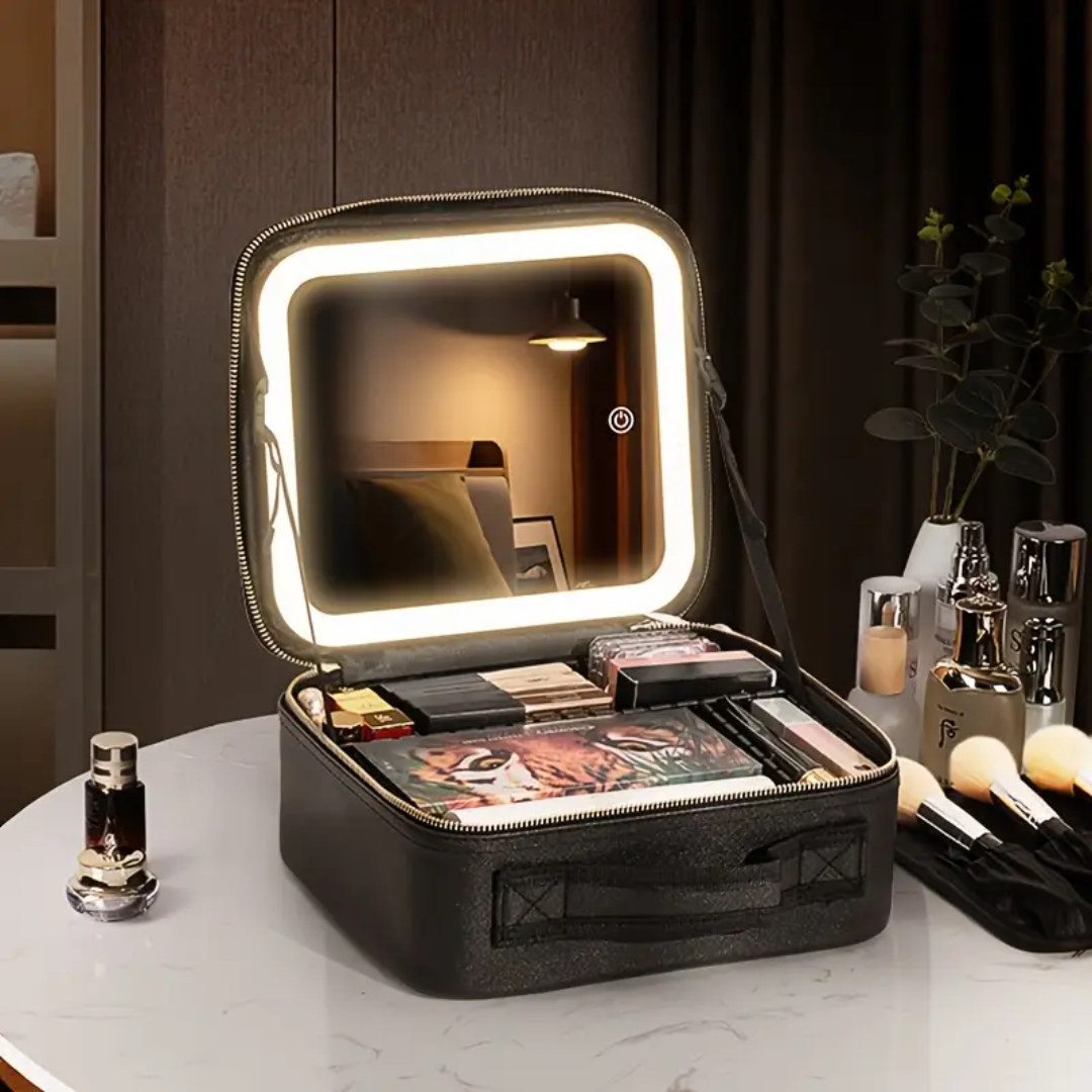 COSMETIQUERA CON ESPEJO LED — Tu mini beauty studio portátil