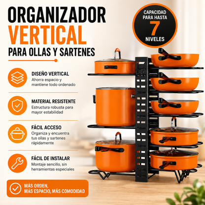 ORGANIZADOR VERTICAL PARA OLLAS Y SARTENES – Orden adaptable en tu cocina