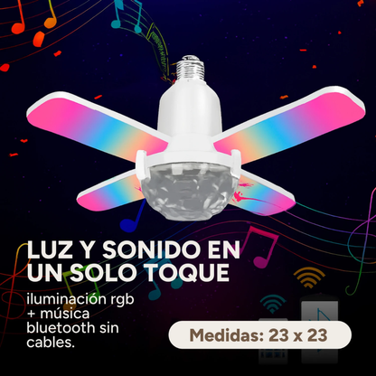 FOCO LED CON PARLANTE — Iluminación potente y música en un solo clic