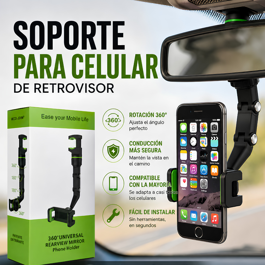 SOPORTE PARA CELULAR RETROVISOR – Manejo visible y seguro