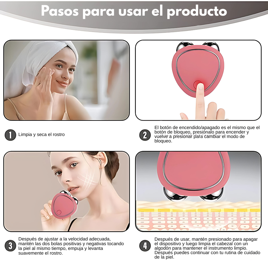 MASAJEADOR FACIAL MICROCORRIENTE REAFIRMANTE PRO – Reafirma tu piel, redefine tu rostro y luce más joven sin salir de casa