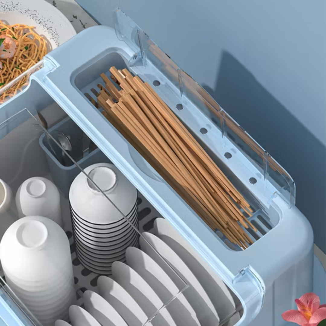 ESCURRIDOR DE PLATOS — Organiza, escurre y protege tus platos del polvo e insectos con un diseño que se ve bien en cualquier cocina