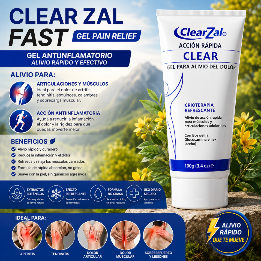 GEL PAIN RELIEF - CLEAR ZAL FAST – Alivio tópico refrescante para músculos, articulaciones y zonas sensibles