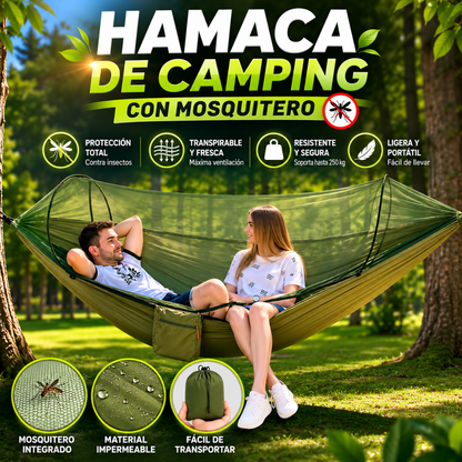 HAMACA DE CAMPING CON MOSQUITERO – Duerme seguro, descansa sin intrusos.