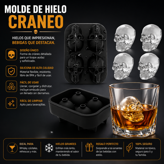 MOLDE DE HIELO CRÁNEO (PACK x2) – Hielos 3D para bebidas más llamativas y originales