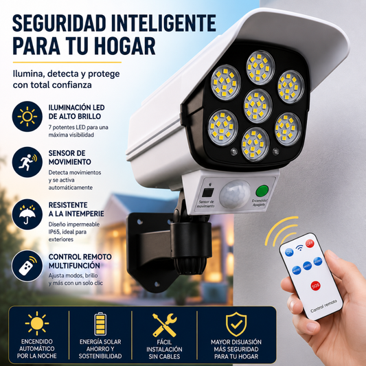LÁMPARA SOLAR TIPO CÁMARA – Iluminación inteligente, seguridad exterior y ahorro de energía