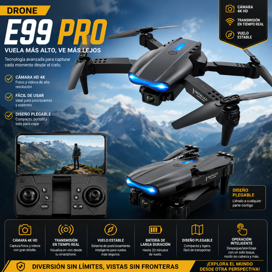 DRONE E99 PRO – Captura tomas aéreas, controla desde tu celular y crea contenido desde otra perspectiva