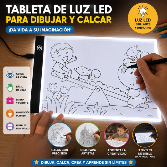 TABLETA DE DIBUJO CON LUZ LED – Calca, dibuja y crea con luz ajustable