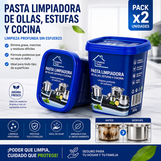 PASTA LIMPIADORA DE OLLAS, ESTUFAS Y COCINA (PACK x2) – Limpieza profunda, brillo inmediato y menos esfuerzo