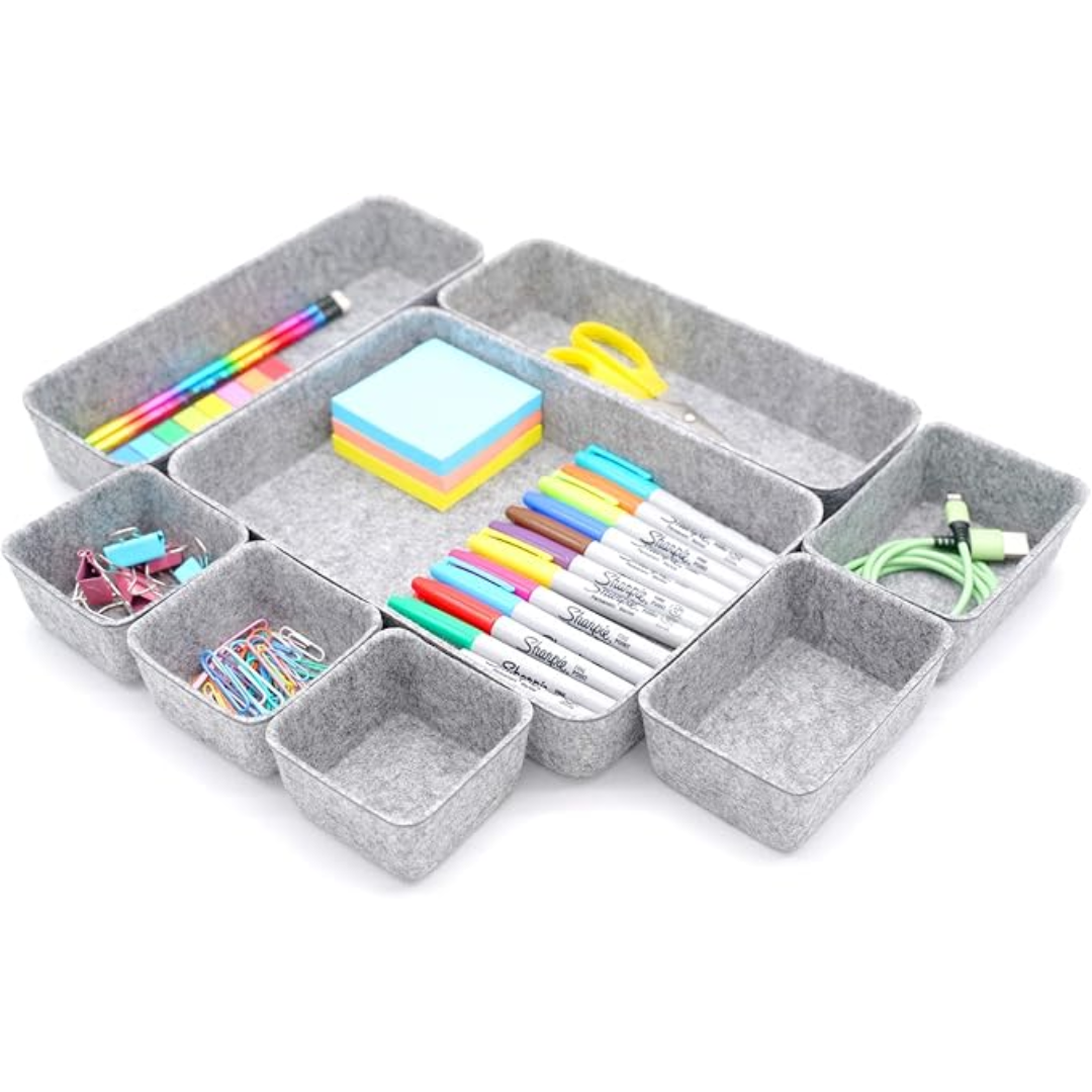 KIT DE ORGANIZACIÓN DE ESCRITORIO GRIS CLARO 8 PIEZAS – Orden, estilo y productividad en un solo set