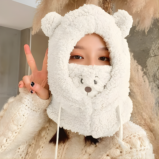 GORRO DE OSO, BLANCO – Abrigo cálido, suavidad adorable y confort para los días fríos