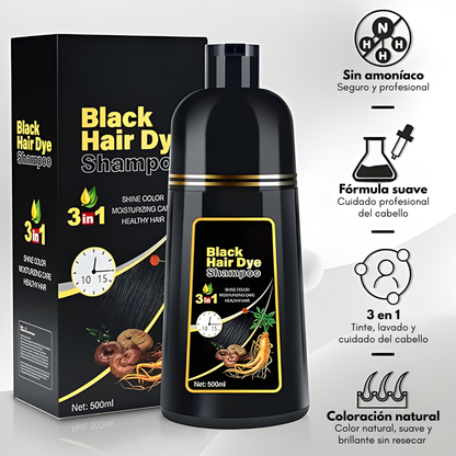 SHAMPOO PARA TEÑIR EL CABELLO DE NEGRO — Canas cubiertas sin salir de casa