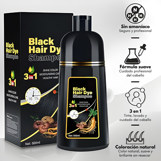 SHAMPOO PARA TEÑIR EL CABELLO DE NEGRO — Canas cubiertas sin salir de casa