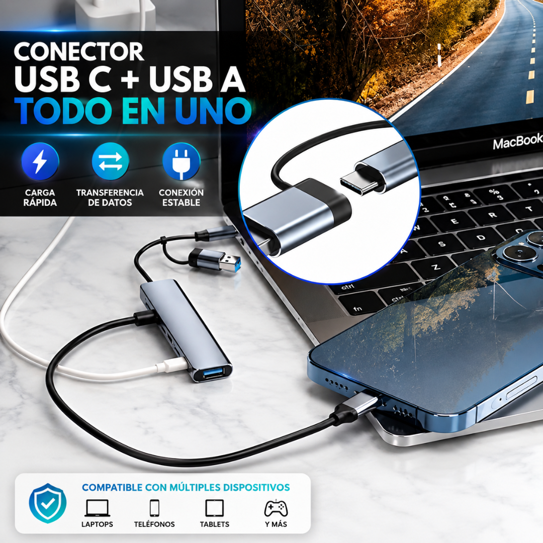 HUB USB 7 EN 1 DE ALTA VELOCIDAD – Más puertos, más orden y máxima productividad en cada conexión