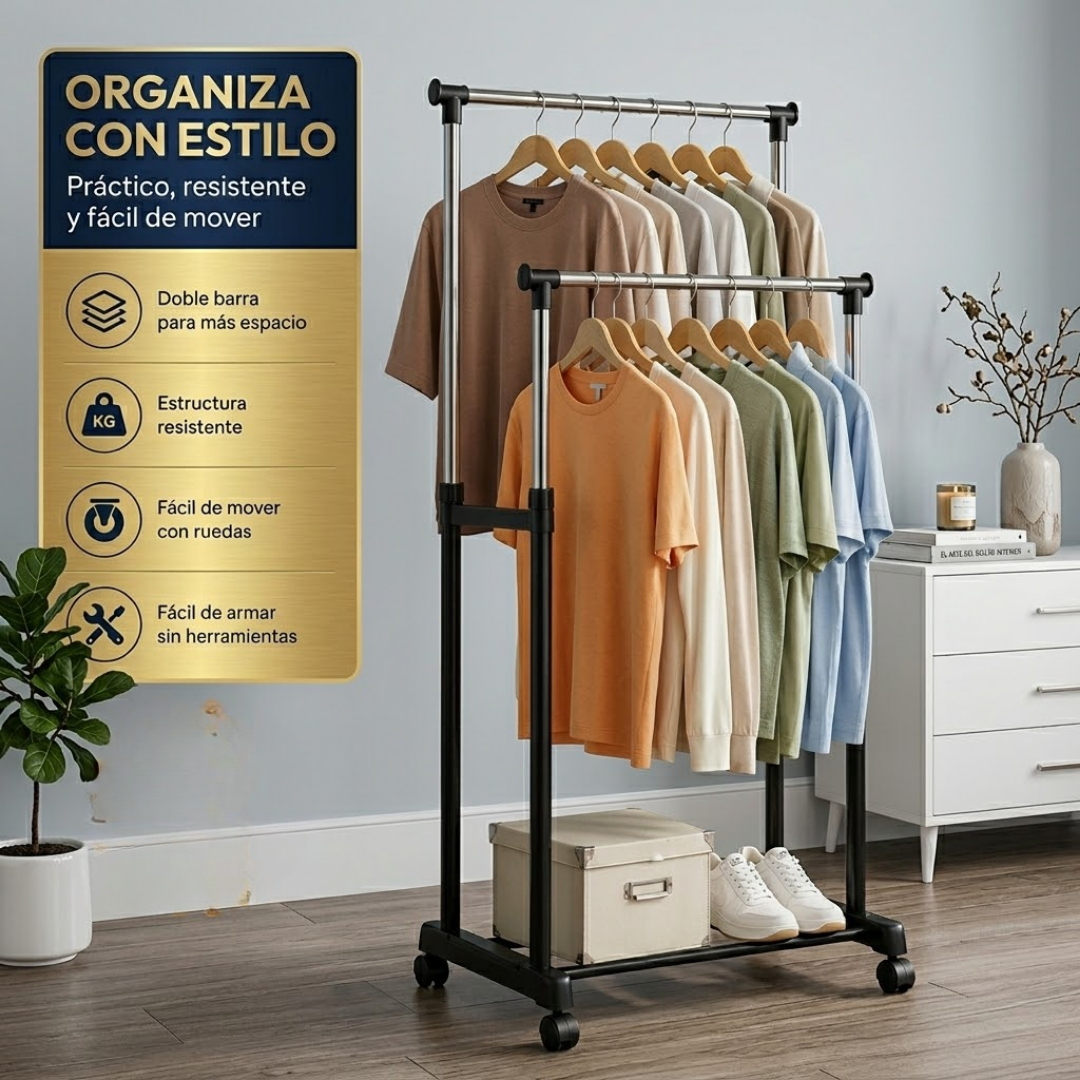 PERCHERO DE ROPA DOBLE NIVEL – Más orden y capacidad en menos espacio