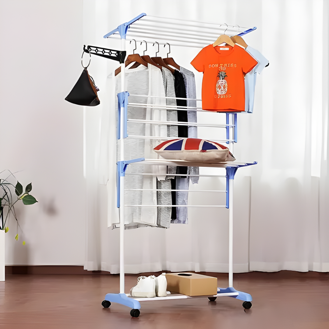 TENDERO VERTICAL PLEGABLE – Secado práctico, espacio optimizado y organización perfecta para tu ropa