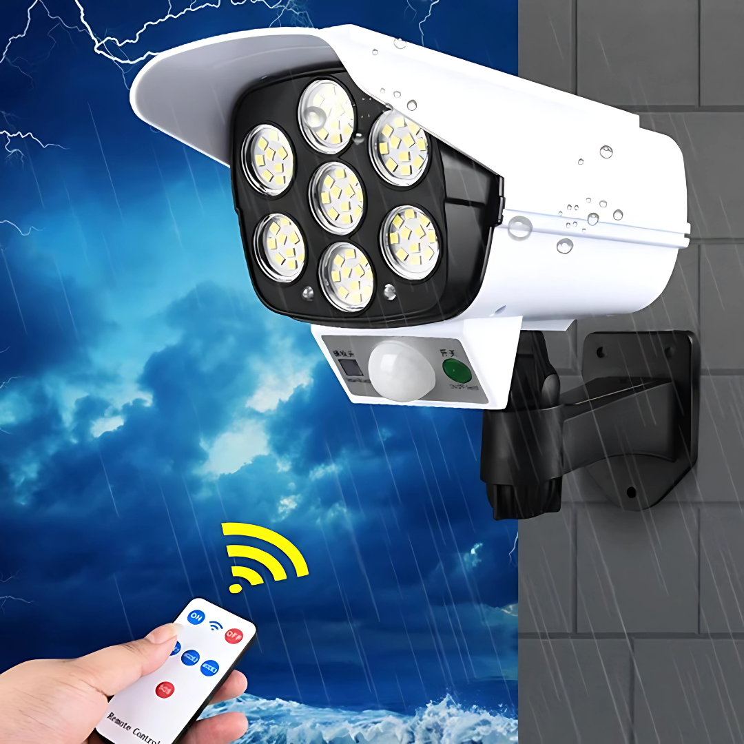 LÁMPARA SOLAR TIPO CÁMARA – Iluminación inteligente, seguridad exterior y ahorro de energía