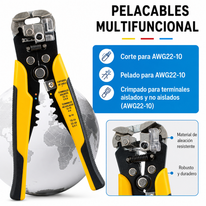 PINZAS PELA CABLES — Pelar, cortar y crimpar con una sola herramienta