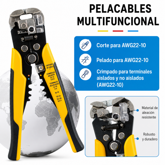 PINZAS PELA CABLES — Pelar, cortar y crimpar con una sola herramienta