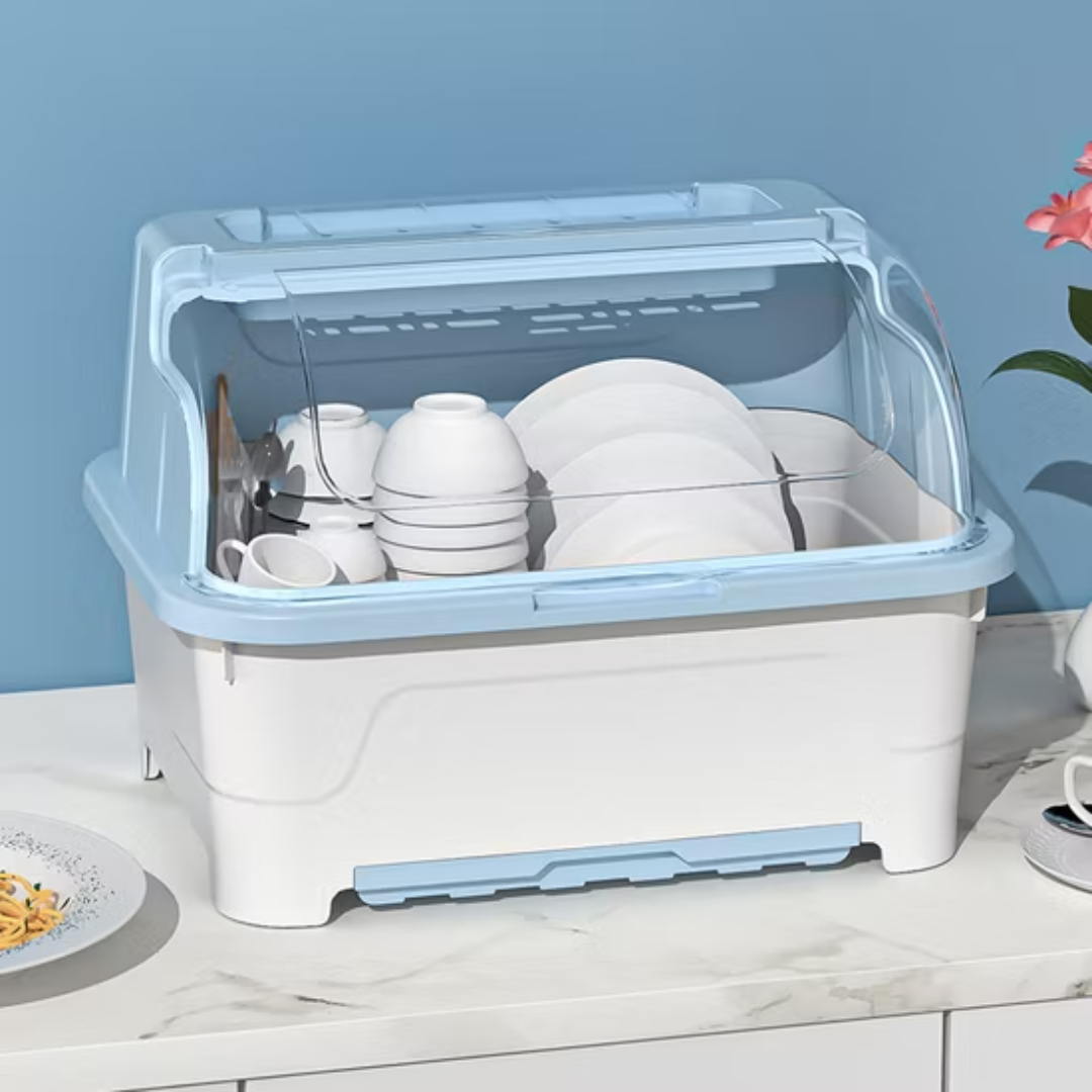 ESCURRIDOR DE PLATOS — Organiza, escurre y protege tus platos del polvo e insectos con un diseño que se ve bien en cualquier cocina
