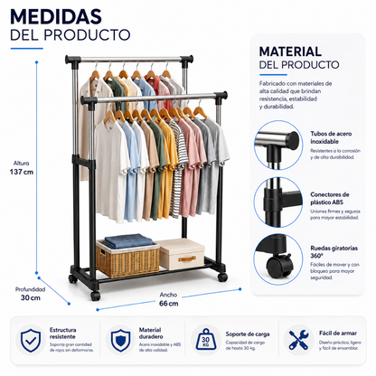 PERCHERO DE ROPA DOBLE NIVEL – Más orden y capacidad en menos espacio