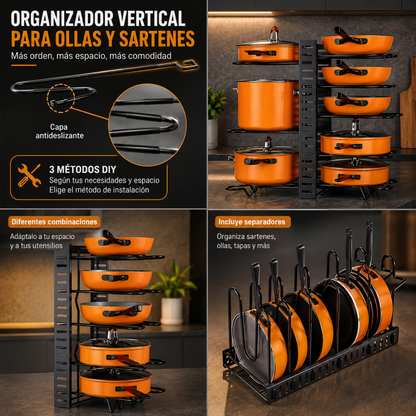 ORGANIZADOR VERTICAL PARA OLLAS Y SARTENES – Orden adaptable en tu cocina
