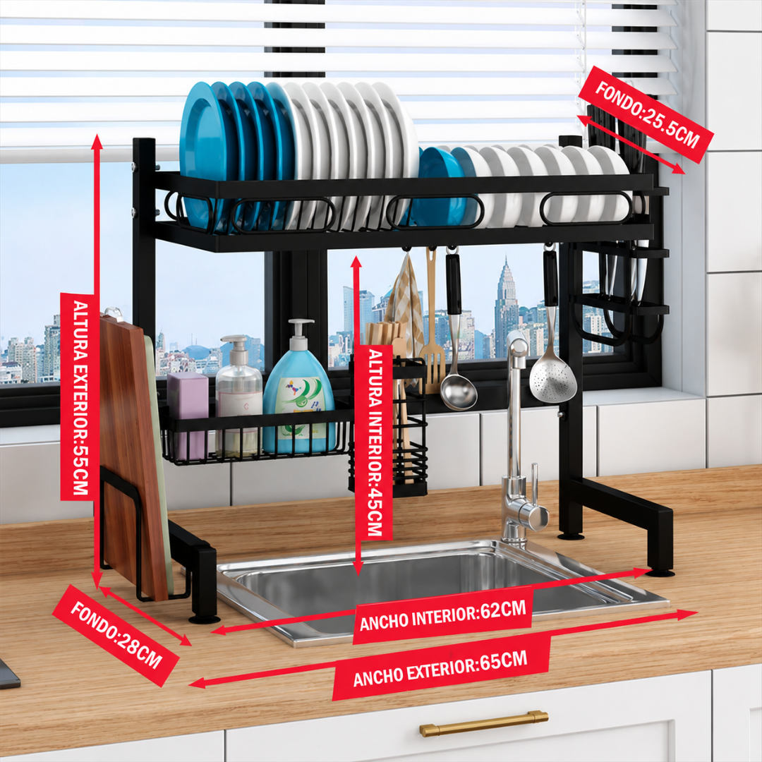 ORGANIZADOR DE PLATOS — Dos niveles, espacio para todo y una cocina que parece otra después de lavar