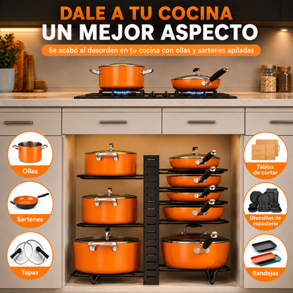ORGANIZADOR VERTICAL PARA OLLAS Y SARTENES – Orden adaptable en tu cocina