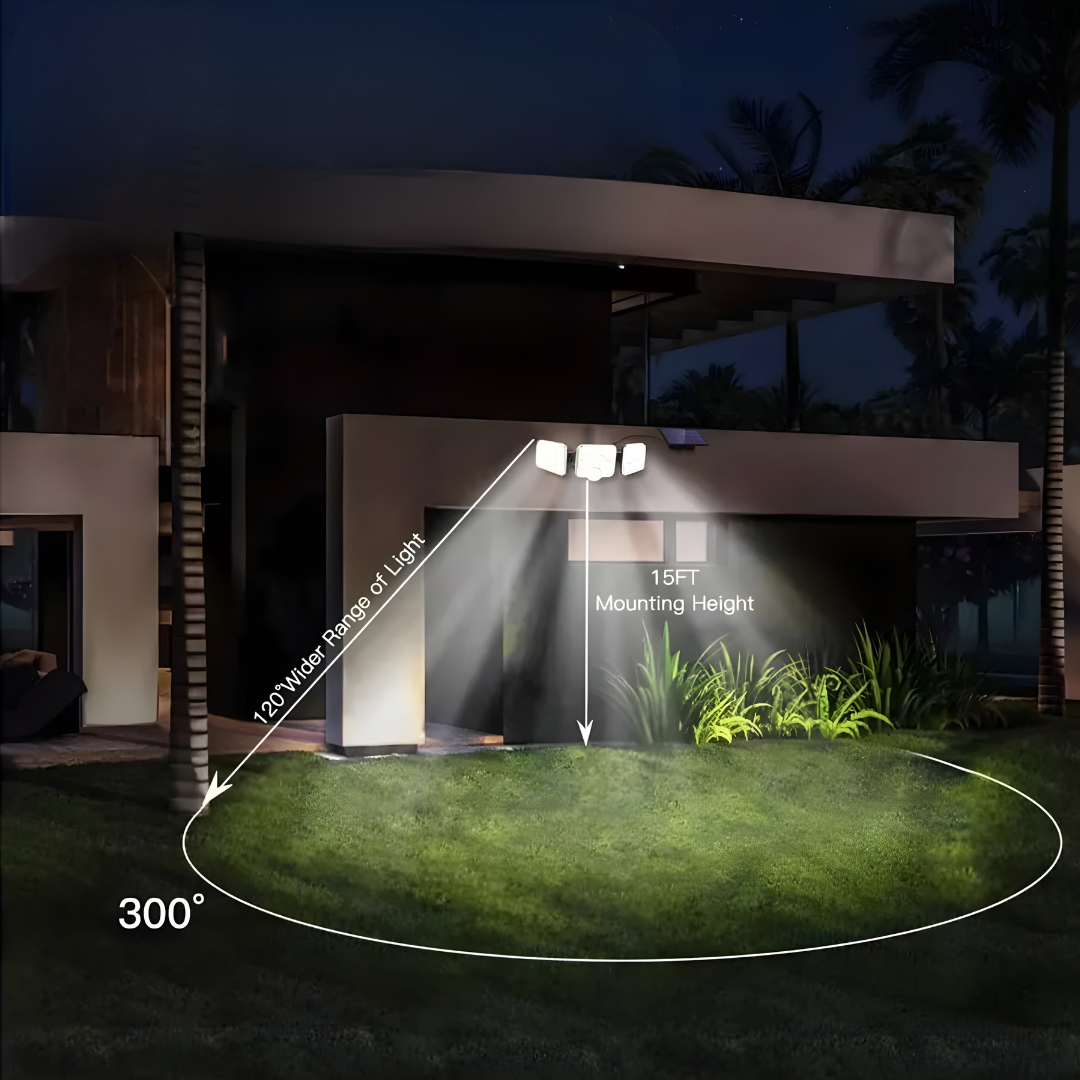 LUZ SOLAR EXTERIOR TRIPLE CABEZAL – Iluminación potente 360°, mayor cobertura y seguridad inteligente para tus espacios
