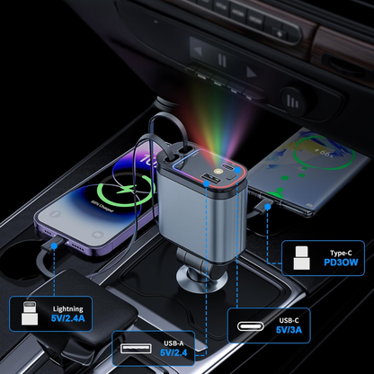 CARGADOR PARA AUTO 4 EN 1 – Potencia, rapidez y orden en cada viaje